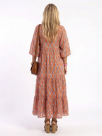 Amara | Geometrisches Druck V-Ausschnitt Schicht-Midi-Kleid