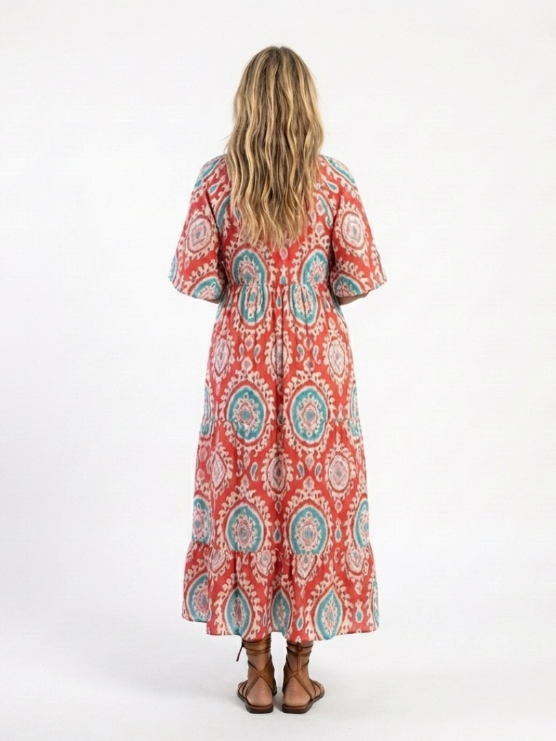 Zaria | Paisley-Print V-Ausschnitt Kurzarm Midi-Kleid
