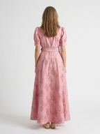 Xanthea | Kurzärmeliges, tailliertes, floral strukturiertes Maxi-Hemdkleid