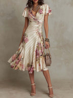Alba | Elegantes Retro Floral Midi Kleid