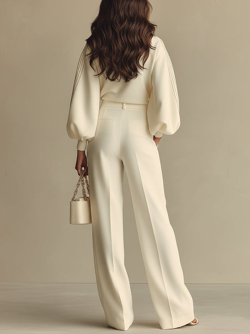 Sophie Rippstrick Crew-Neck-Top und hochtaillierte weite Hose