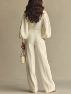 Sophie Rippstrick Crew-Neck-Top und hochtaillierte weite Hose