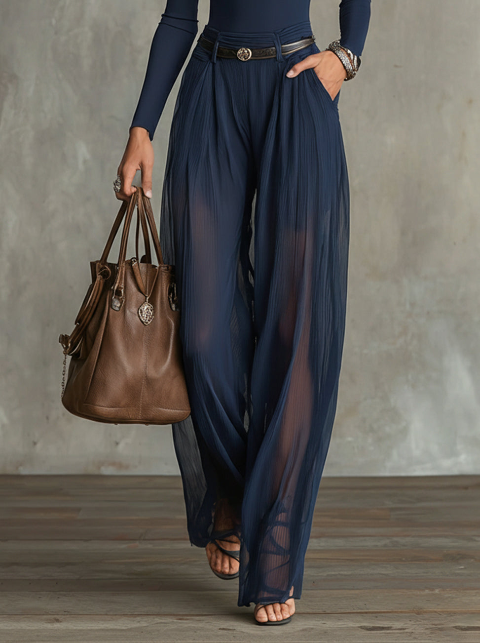 Serena Spitzen-Panel Top & Durchsichtige Weite-Hosen Set