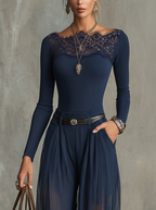 Serena Spitzen-Panel Top & Durchsichtige Weite-Hosen Set