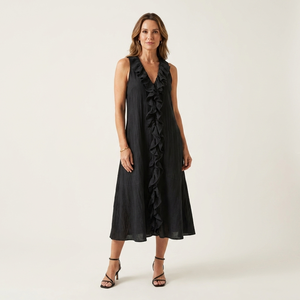 Vicky | Rüschenshirt V-Ausschnitt Ärmelloses Maxikleid
