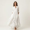 Jilana | Maxi-Kleid mit Stehkragen und Knopfleiste, Rüschensaum