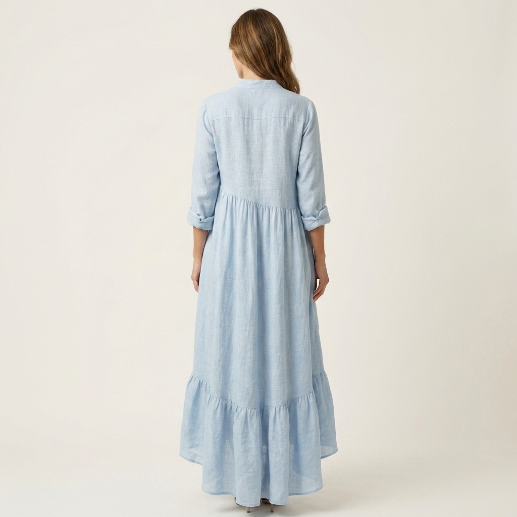 Jilana | Maxi-Kleid mit Stehkragen und Knopfleiste, Rüschensaum