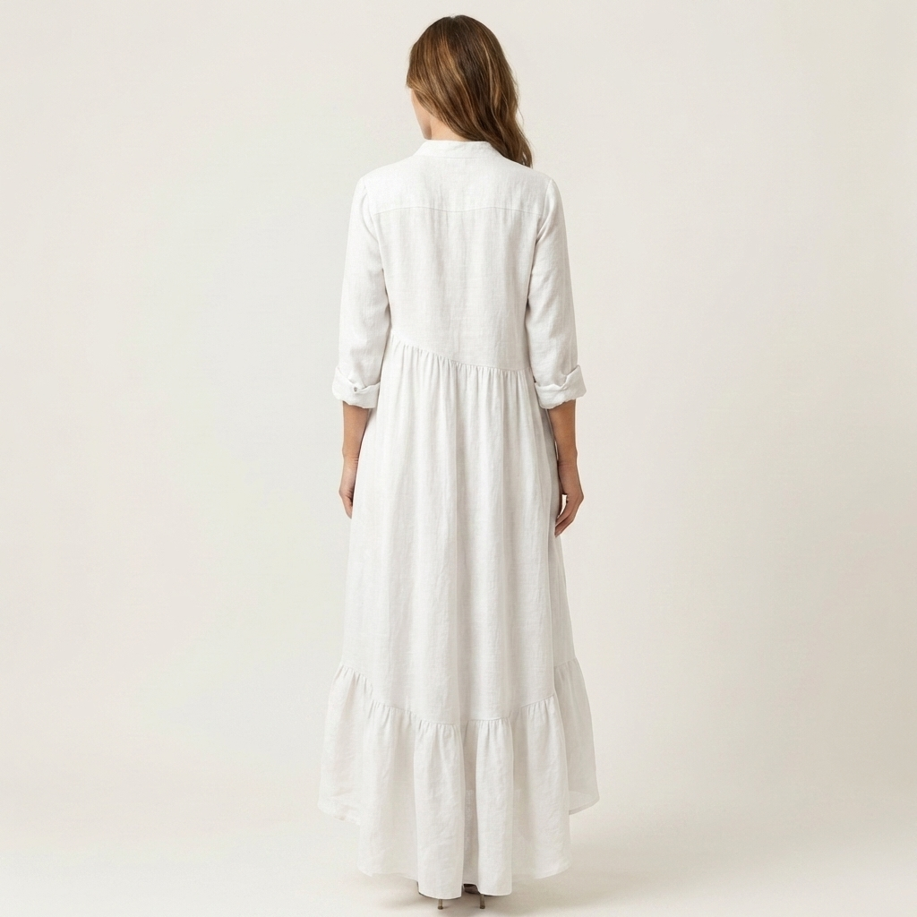 Jilana | Maxi-Kleid mit Stehkragen und Knopfleiste, Rüschensaum