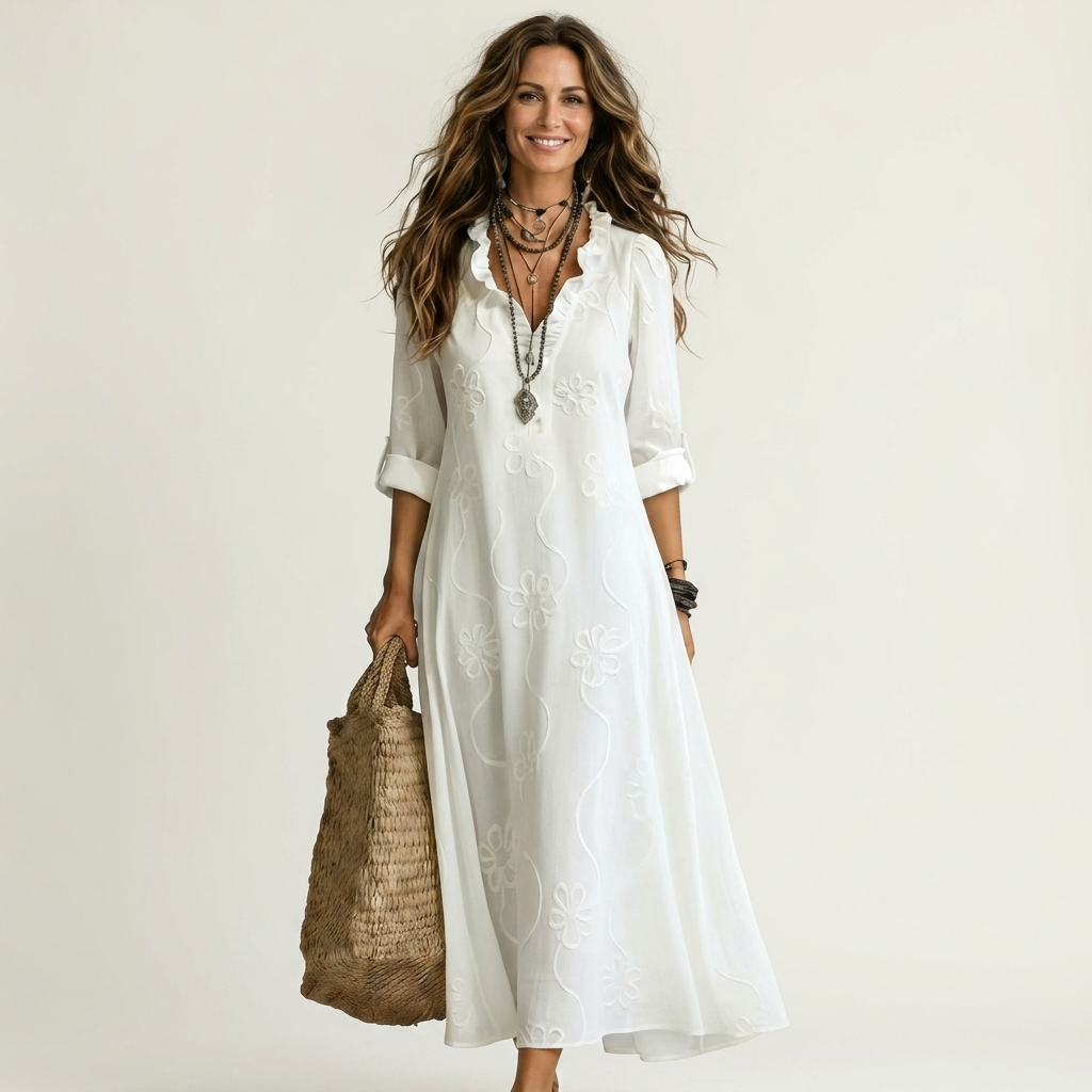 Mariam | Maxikleid mit tonalem Blumengestick