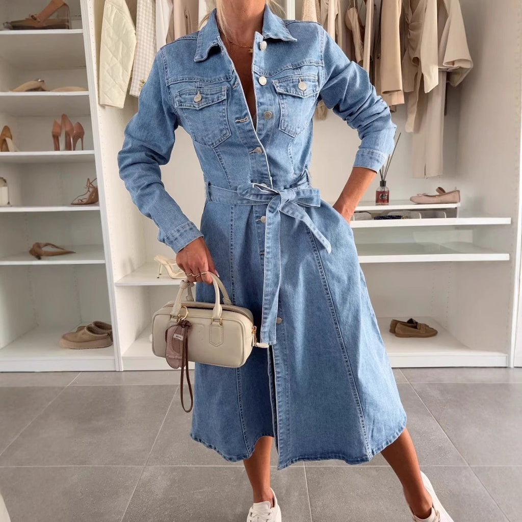 Emily | Maxi Denim Kleid Lange Ärmel