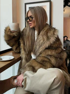 Amelia | Women's Brown Faux Fur Long-Sleeve Winter Coat