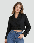 Madison | Kurzer, doppelreihiger Trenchcoat mit Gürtel für Damen