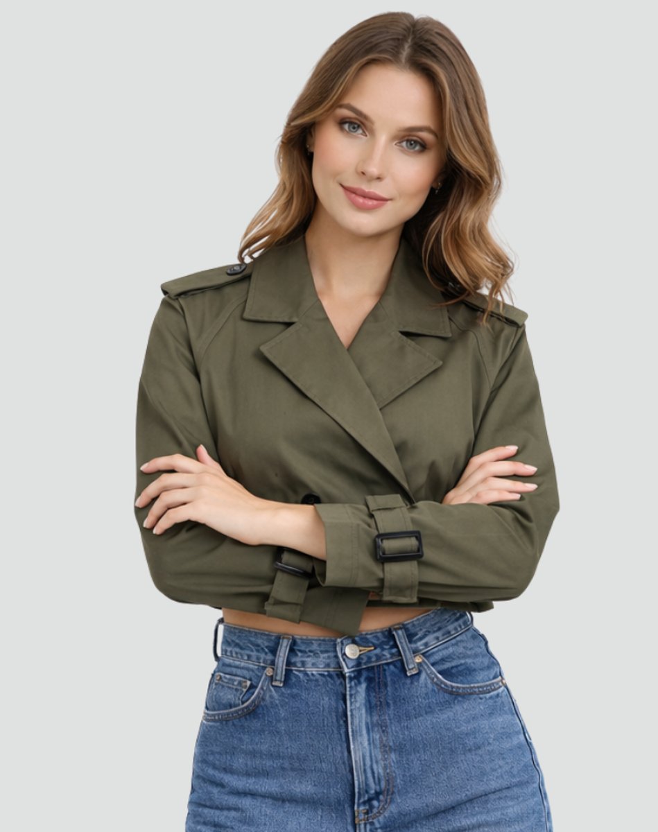 Madison | Kurzer, doppelreihiger Trenchcoat mit Gürtel für Damen