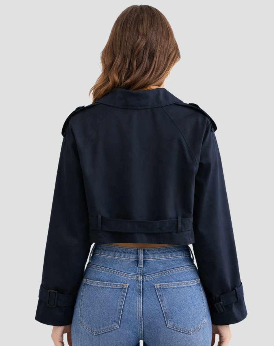 Madison | Kurzer, doppelreihiger Trenchcoat mit Gürtel für Damen