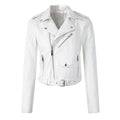 Aria | Women's Cropped Moto Faux Leather Jacket Belted Biker
