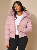 Amelia | Women's Fitted Faux Fur Hood Cropped Puffer Jacket