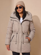 Amelia | Women's Fitted Faux Fur Hood Cropped Puffer Jacket