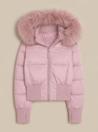 Amelia | Women's Fitted Faux Fur Hood Cropped Puffer Jacket