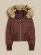 Amelia | Women's Fitted Faux Fur Hood Cropped Puffer Jacket