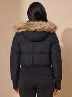 Amelia | Women's Fitted Faux Fur Hood Cropped Puffer Jacket