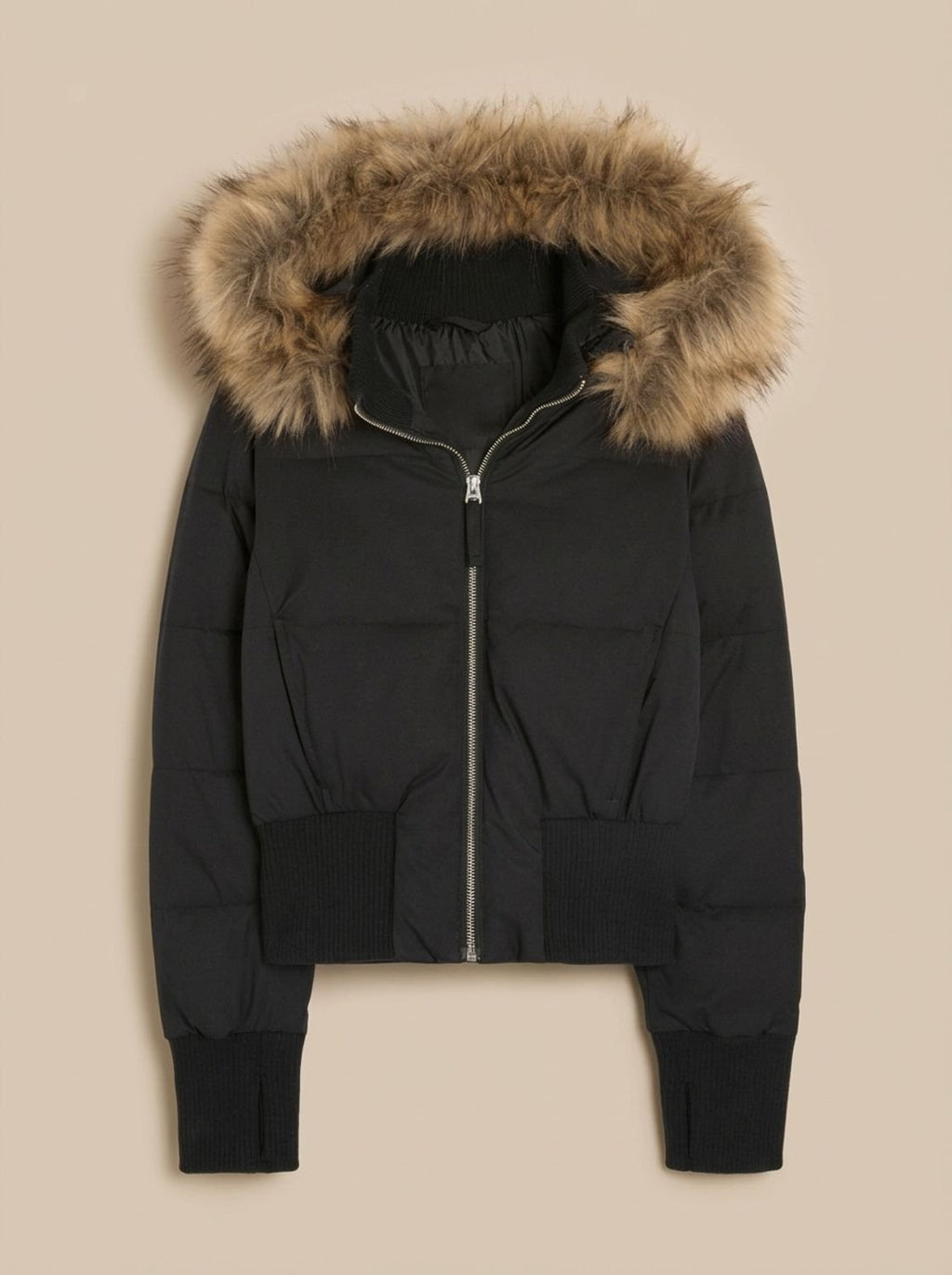 Amelia | Women's Fitted Faux Fur Hood Cropped Puffer Jacket