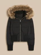 Amelia | Women's Fitted Faux Fur Hood Cropped Puffer Jacket
