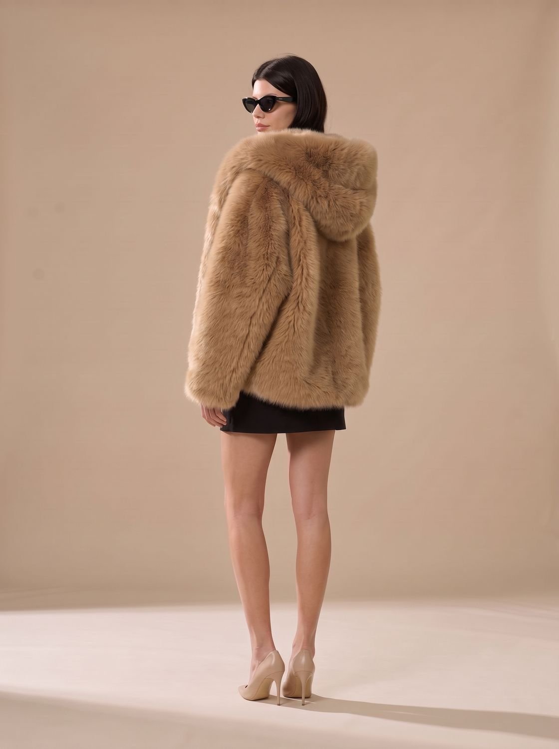 Aria | Women's Oversized Hooded Faux Fur Coat Long Sleeve Winter